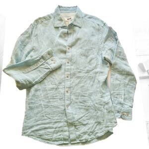 Joseph Abboud Men's Large 100 Linen Longsleeve Button Up Shirt Light Blue